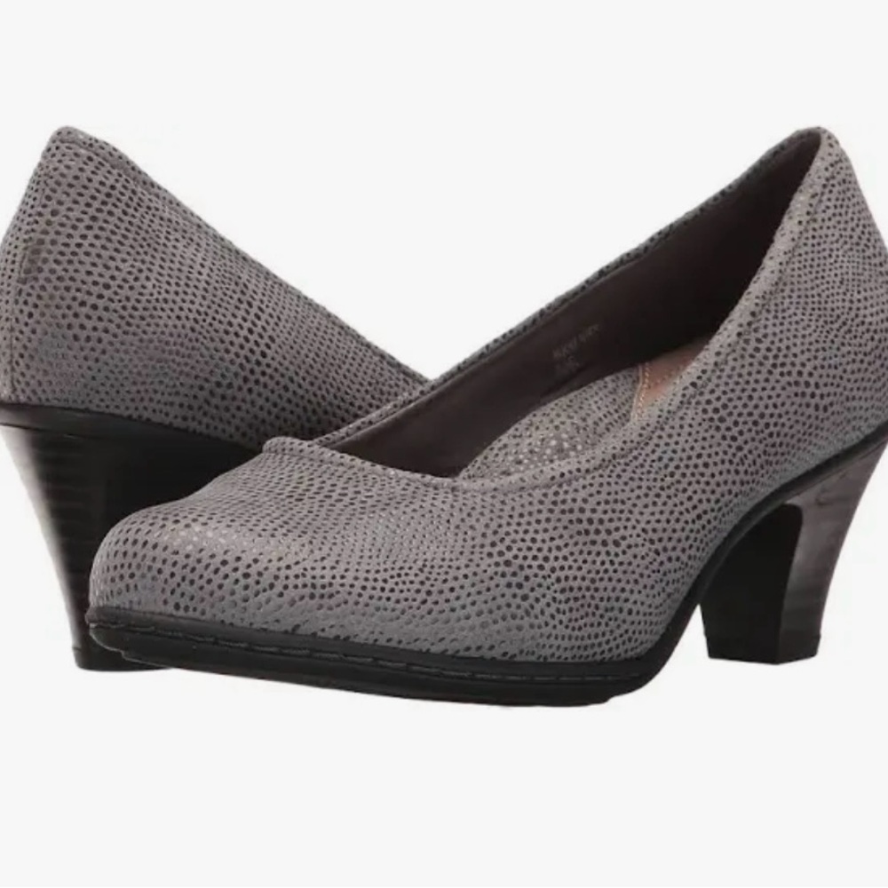 Women's Earth Bijou Grey Printed Suede block heel 7.5 Wide